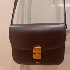 A.P.C. Brown Leather Grace Crossbody Bag with Gold Hardware